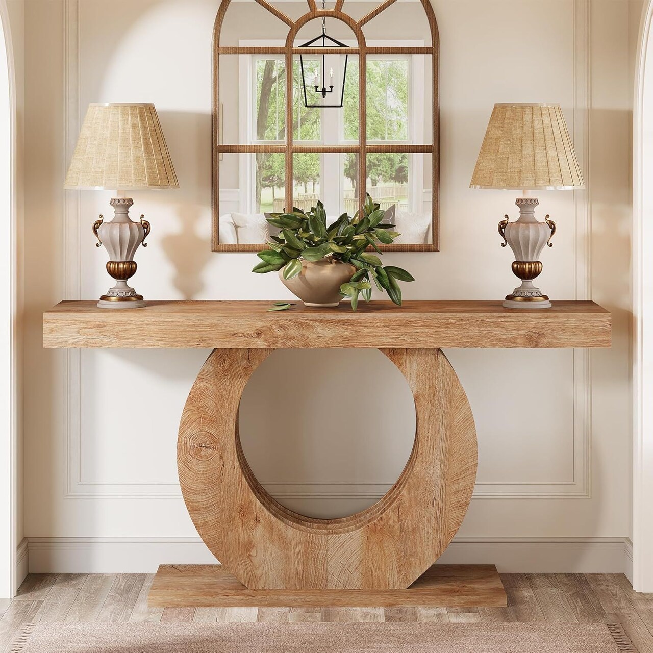 63" Entryway Console Table Sofa Table Featuring Circle Base